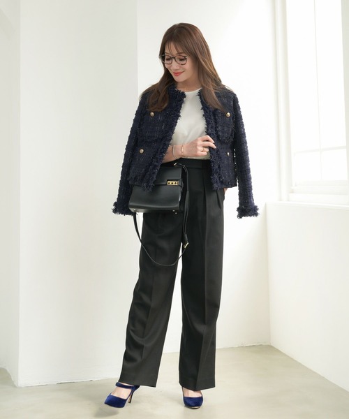 Liala×PG ジャケット ノーカラージャケット フリンジ ツイード