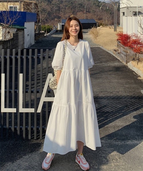 「おしゃれスタ」 半袖ワンピース M ホワイト レディース_画像6