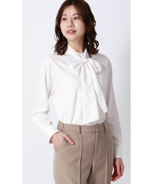 シャツ/ブラウス(長袖/七分) L'Or Tie Collar Blouse White AOYAMA ブラウス シャツ 2通りの着こなしを楽しめる華やかトップス