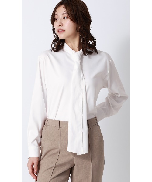 【美品】  OHGA / オーガ | ボウタイ バンドカラーシャツ | M | ホワイト | レディース BOWTIE BLOUSE | OHGA