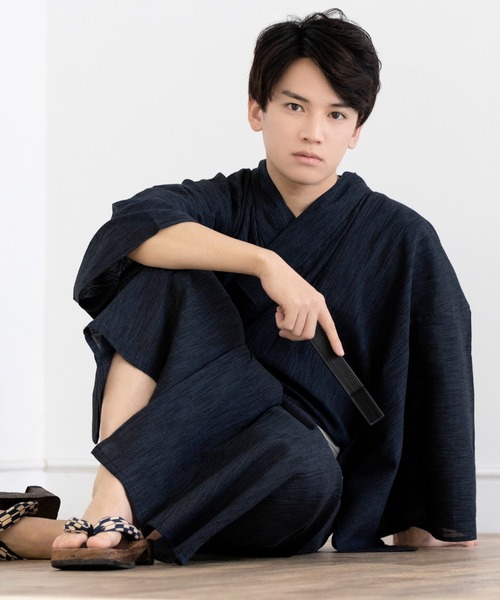 KYOETSU（京越） 浴衣 メンズ 楊柳浴衣 3点セット ( 浴衣 + 帯 + 腰紐