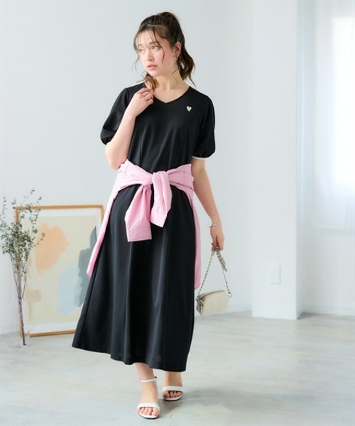 SMILELAND ワンピース 夏 半袖 「Yukiさんコラボ」ハート刺しゅう