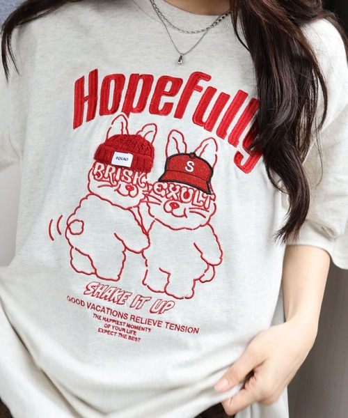 SpRay（スプレイ） tシャツ 半袖 うさぎ刺繍 Tシャツ レディース