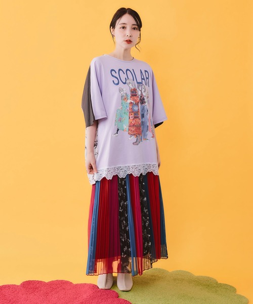 ScoLar（スカラー） ロング スカート 162645：楊柳シフォン ストライプ