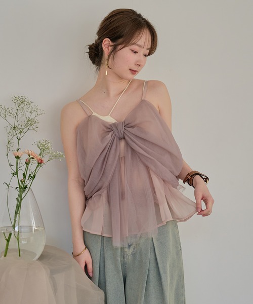 キャミソール 2way tulle ribbon tops / 2wayチュールリボントップスの画像