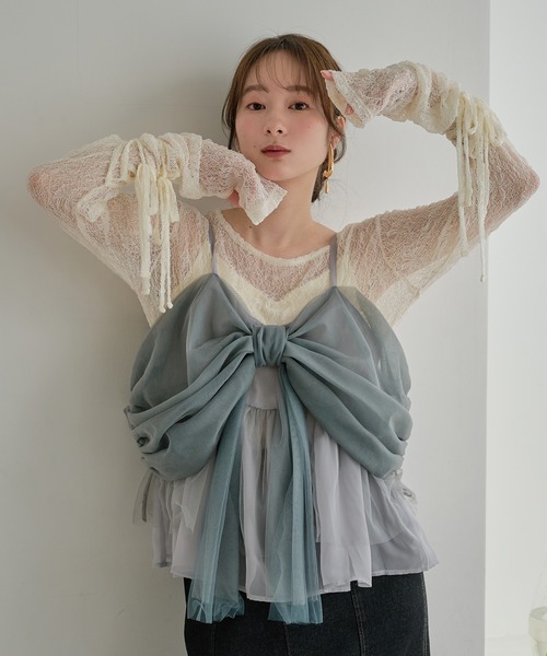 キャミソール 2way tulle ribbon tops / 2wayチュールリボントップスの画像