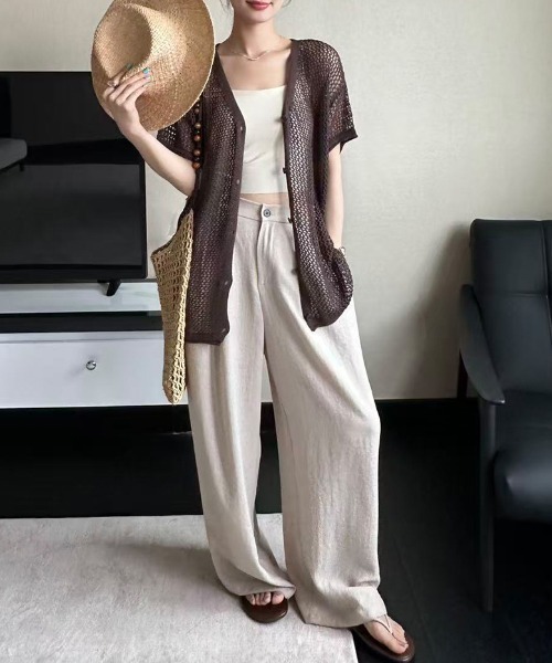 週末sale【未使用】theory luxe メッシュ編み 半袖カーディガン 白 COCOMOMO カーディガン 夏 半袖 メッシュカーディガン 透かし編み