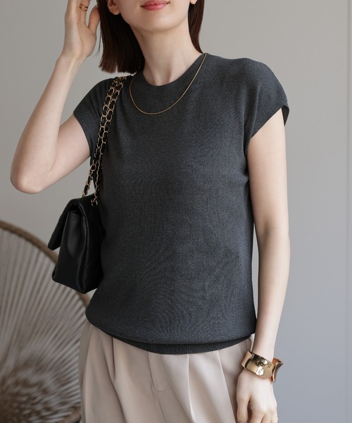 美品◇エルメス　半袖　フレンチスリーブ　ニット　シルク混　H刺繍　セーター HERMES エルメス ニット レディース ショートスリーブ 半袖