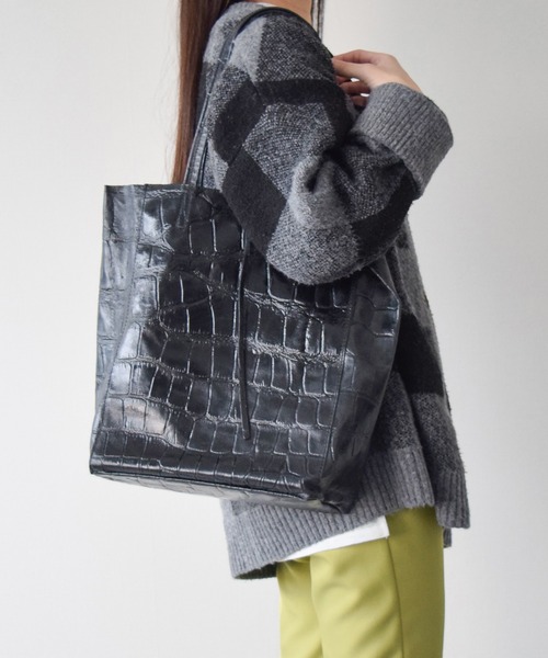 andrea cardone トートバッグ 「ANDREA CARDONE」ファスナー付き型押し 