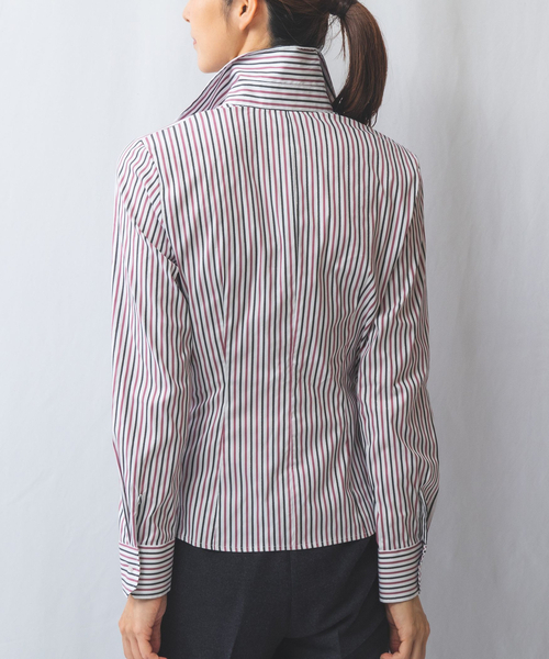 ブラウス シャツ 「NARACAMICIE」ストレッチシャイニーストライプフロントギャザーシャツ レディース NARACAMICIE ブラウス シャツ 「NARACAMICIE」ストレッチ