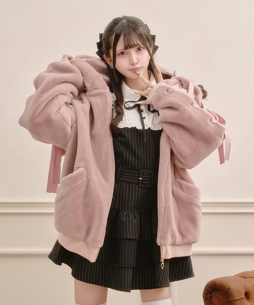 バレンタイン期間限定CHIE ファーコート ピンク・ブラウン系 Pal elfy コート アウター うさ耳ファーコート/地雷系 量産型