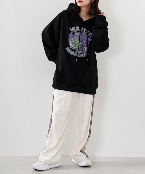 パーカー MODISH GAZE ビンテージ加工プリント ルーズパーカー レディース メンズ MODISH GAZE パーカー ビンテージ加工プリント ルーズパーカー