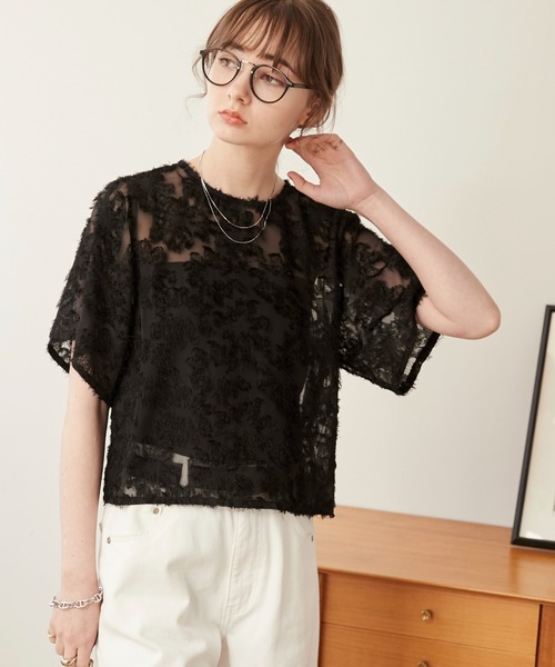 ANGIE tシャツ フリンジ ジャガード ブラウス レディース