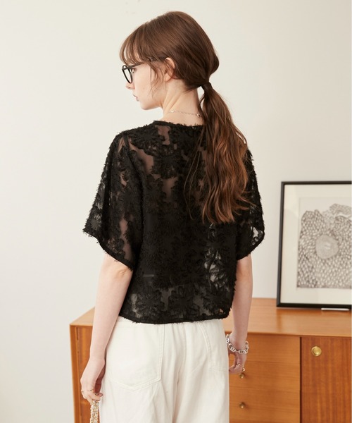 ブラウス シャツ 春SALE！「トレンド／華やか」フリンジカットジャカードトップス レディース 春SALE！【トレンド／ヘアリー】フリンジカットジャカードT
