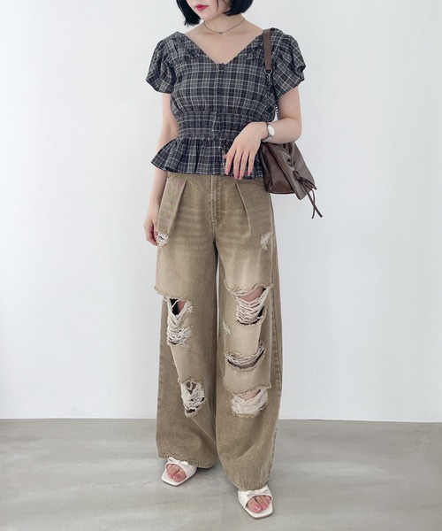 ブラウス シャツ シャーリングスリーブシャツ レディース Heather ブラウス シャツ シャーリングフリルブラウス 136029