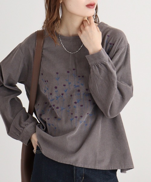 Emago ブラウス シャツ EMAGO 植物刺繍ブラウス レディース
