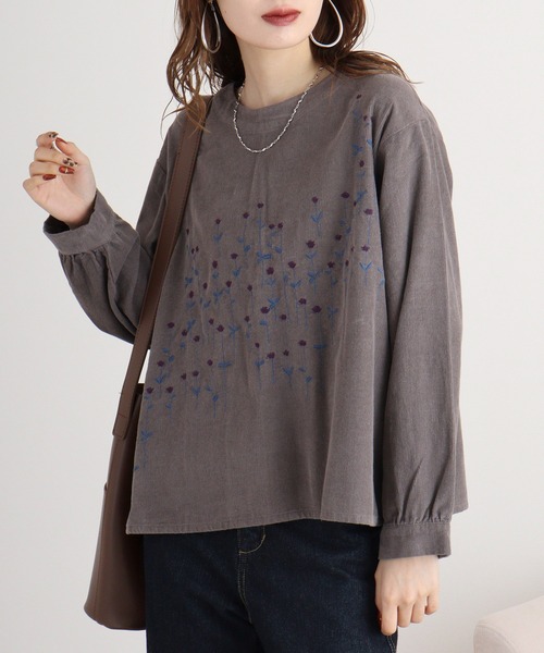 ブラウス シャツ EMAGO 植物刺繍ブラウス レディース Emago ブラウス シャツ EMAGO 北欧植物刺繍ブラウス レディース