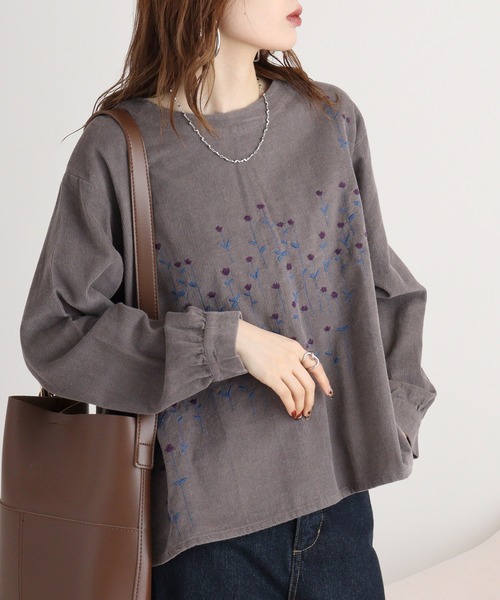 Emago ブラウス シャツ EMAGO 植物刺繍ブラウス レディース