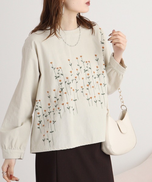 Emago ブラウス シャツ EMAGO 植物刺繍ブラウス レディース