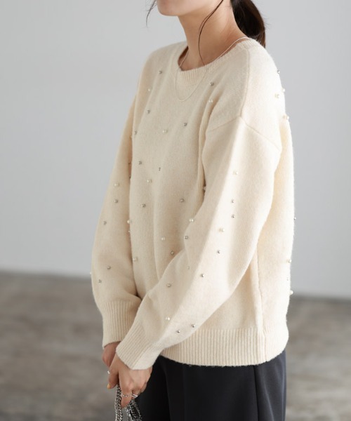 Pierrot ニット セーター パールビジューニット レディース