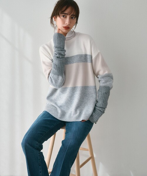 23区　【Oggi1月号掲載/洗】ウールカシミヤ カラーブロック ニット美品 ニット セーター 「Oggi1月号掲載/洗える」ウールカシミヤ カラー