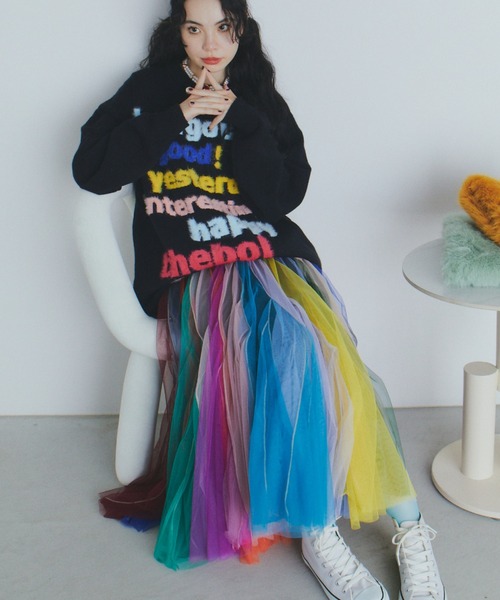 【美品】manana suerte ボリュームストライプチュールスカート manana suerte（マニャーナスエルテ） スカート ボリュームストライプ