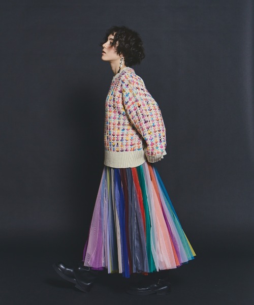 【美品】manana suerte ボリュームストライプチュールスカート manana suerte（マニャーナスエルテ） スカート ボリュームストライプ