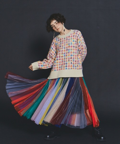 ボリュームストライプチュールスカート manana suerte（マニャーナスエルテ） スカート ボリュームストライプ