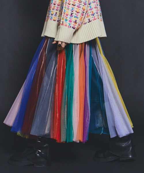 【美品】manana suerte ボリュームストライプチュールスカート manana suerte（マニャーナスエルテ） スカート ボリュームストライプ