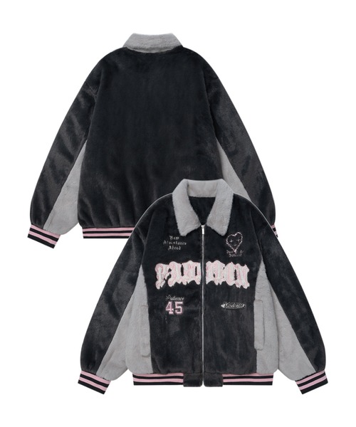 archive black gimmick ファージャケット　スタッズ付き スタジャン 「HOOK」for girls 配色切り替えエコファージャケット (AW