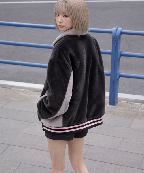 スタジャン 「HOOK」for girls 配色切り替えエコファージャケット (AW
