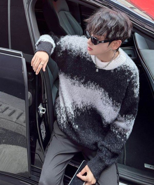 link lot セーター ニット 「サイズ改良」シャギーボーダーニット