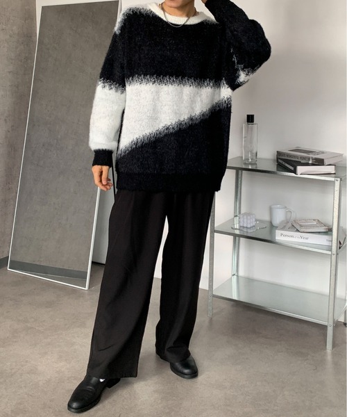 link lot セーター ニット 「サイズ改良」シャギーボーダーニット