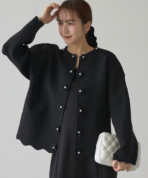 カーディガン 「ZOZO限定」スカラップヘムフラワーニットカーデ レディース