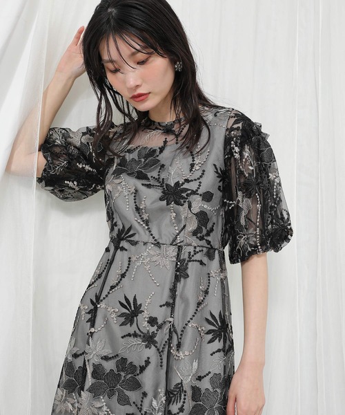 Kana ボタニカルパフスリーブドレス Kana ドレス ボタニカル 刺繍 パフスリーブ ワンピース ドレス