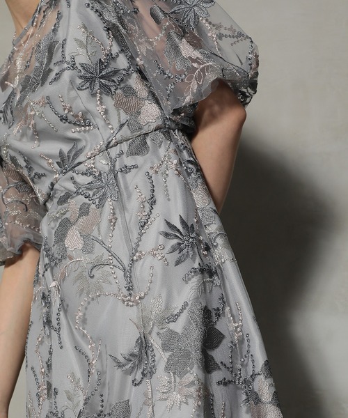 Kana ボタニカルパフスリーブドレス Kana ドレス ボタニカル 刺繍 パフスリーブ ワンピース ドレス