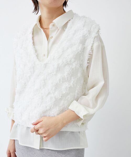 [新品] le coeur blanc ツインクロスサイドプリーツベスト 手洗い可能》ツインクロスサイドプリーツベスト/le.coeur blanc