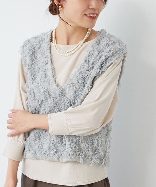 le.coeur blanc ベスト ジレ 「手洗い可能」フリンジ編みVネック