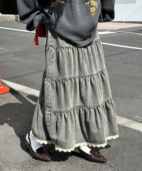 00s dark coquette 裾スカラップ ティアードスカパン 大きいサイズ レディース ウエストきゅん♡黒ティアードスカパン
