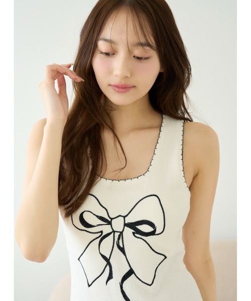 snidel home 肩リボンワンピース　パジャマ SNIDEL HOME パジャマ ルームウェア リボンタンクワンピース