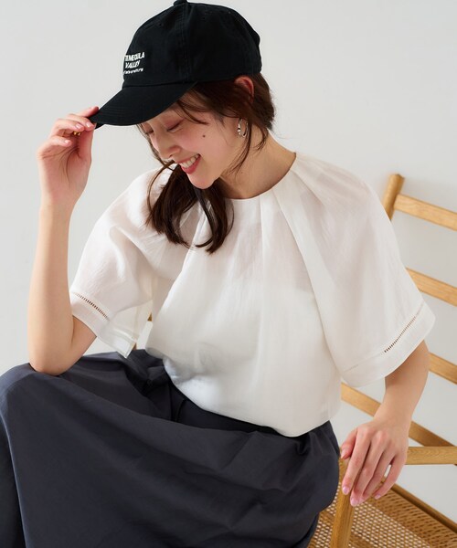 ブラウス シャツ 「セットアップ可能」リネン混 タックブラウス レディース UNTITLED ブラウス シャツ 「セットアップ可能」リネン混 タック