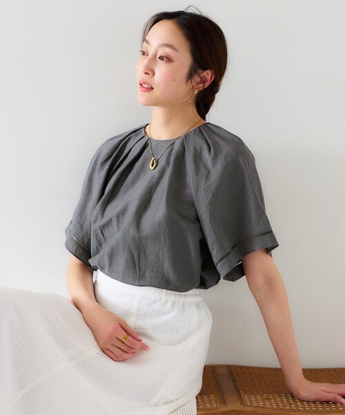 UNTITLED / アンタイトル 【セットアップ可能】リネン混 タックブラウス UNTITLED ブラウス シャツ 「セットアップ可能」リネン混 タック