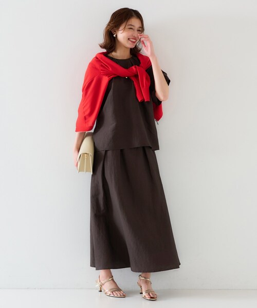 【セットアップ可能】リネン混 タックブラウス UNTITLED ブラウス シャツ 「セットアップ可能/手洗い可」リネン
