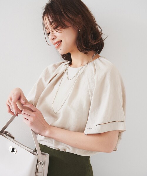 UNTITLED ブラウス シャツ 「セットアップ可能」リネン混 タック