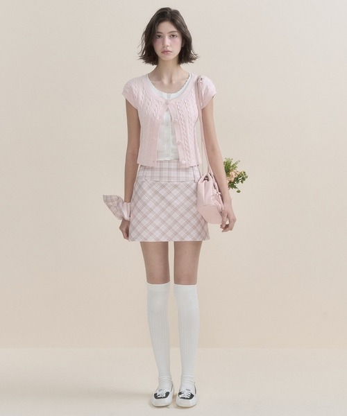 【24-25AW】ELISABETTA ミニドレス&タータンチェックスカート チェック柄襟付きスクエアネックミニワンピースドレス 韓国