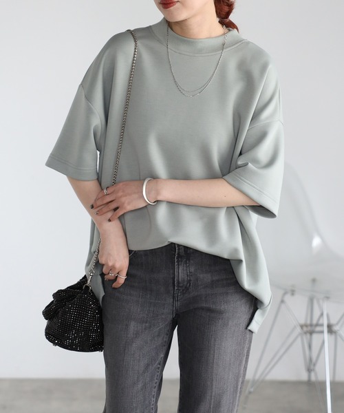 tシャツ ダンボールモックネックプルオーバー「手洗い可能」 レディース Fizz tシャツ 「Fizz/フィズ」 モックネックゆったりダンボール