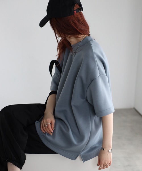 tシャツ ダンボールモックネックプルオーバー「手洗い可能」 レディース Fizz tシャツ 「Fizz/フィズ」 モックネックゆったりダンボール