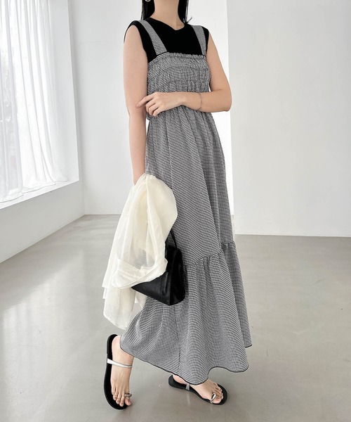 andme（アンドミー） ワンピース チェック柄ティアードロングキャミ