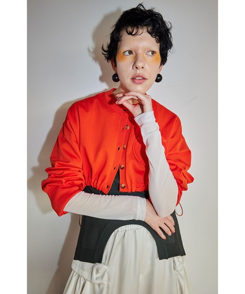 OMMO カーディガン HEM GATHER SHORT KNIT CD レディース