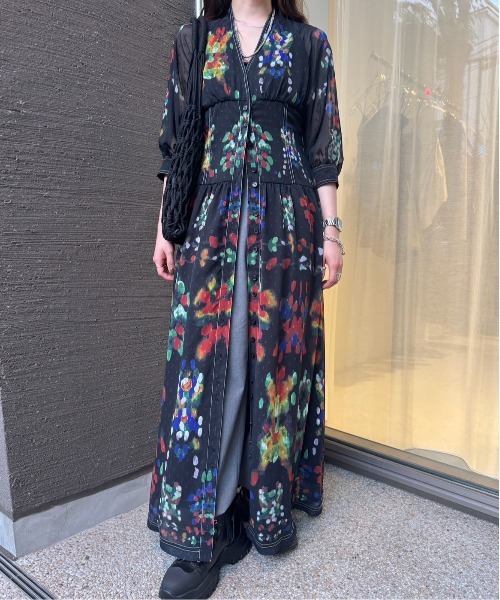 Ameri（アメリ） ワンピース MEDI DECALCOMANIA CHIFFON DRESS